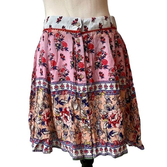 RAGA Dresses & Skirts - Anthropologie RAGA Multicolor Floral Button Front A-line Festival Mini Skirt
